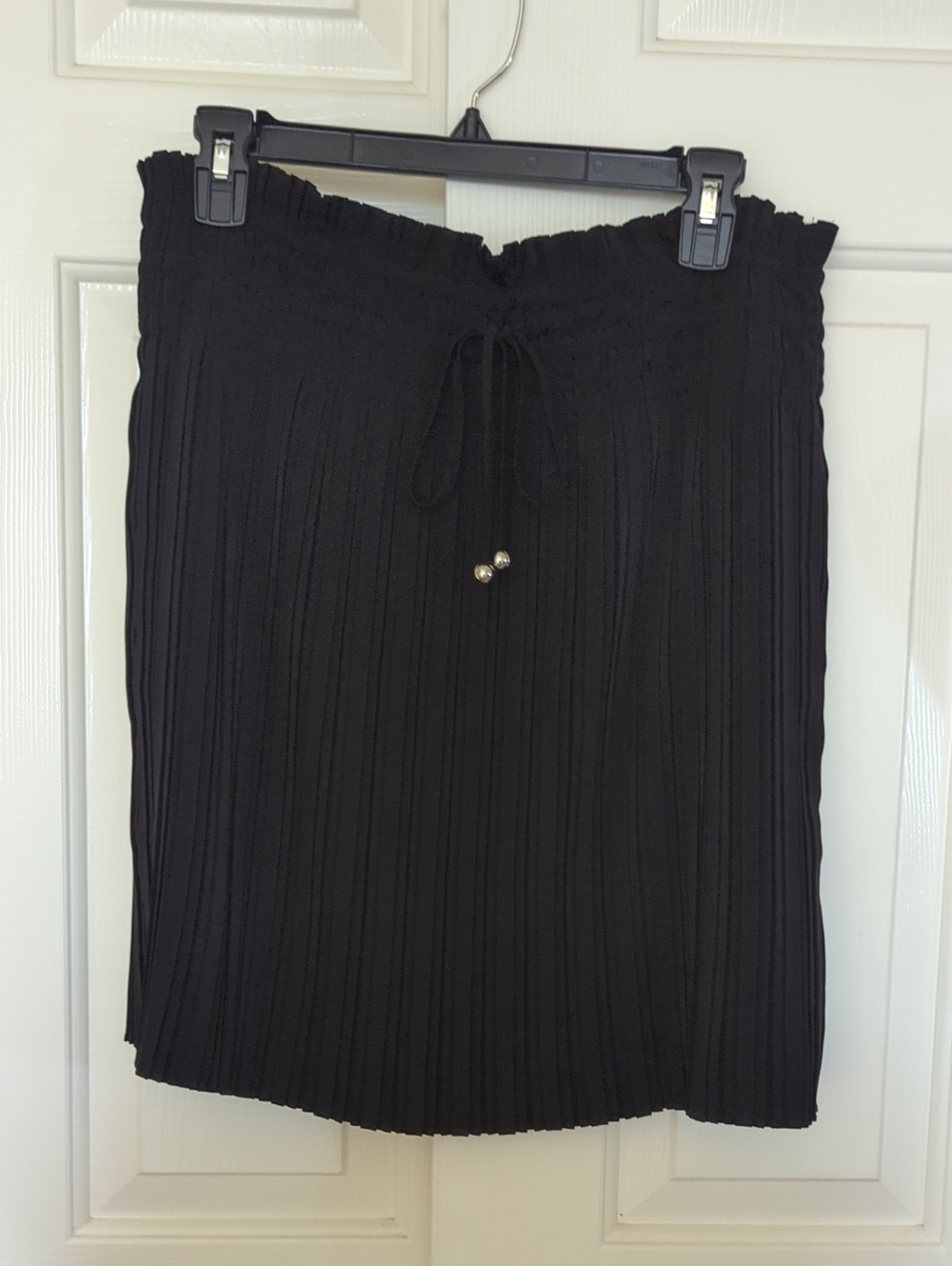 Karl Lagerfeld Black Pleated Midi Skirt with Drawstring Detail